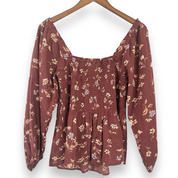 NWT Madewell Lucie Smocked Square Neck Cotton Peplum Top Size 4 Dark Merlot - Picture 10 of 10